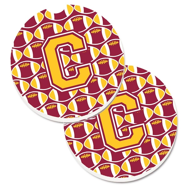 Carolines Treasures Letter C Football Maroon and Gold Set of 2 Cup Holder Car Coaster CJ1081-CCARC - main